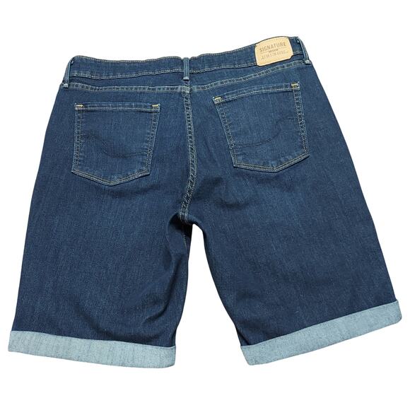 Signature Levi Strauss Women's Dark Wash High Rise Bermuda Denim Jean Shorts - Picture 2 of 5